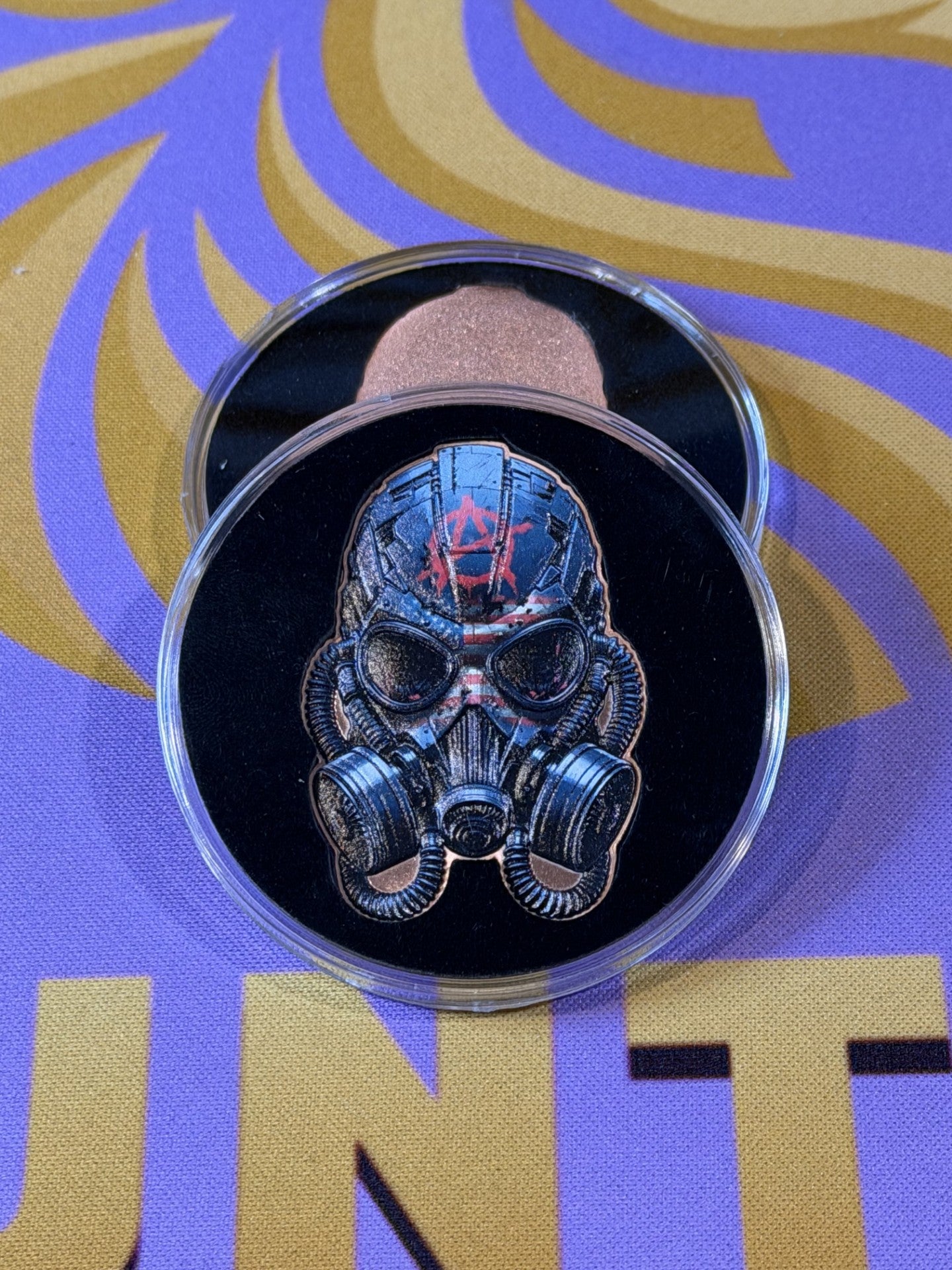 Anarchy Gas Mask Colorized Shaped 1 oz Copper Medal