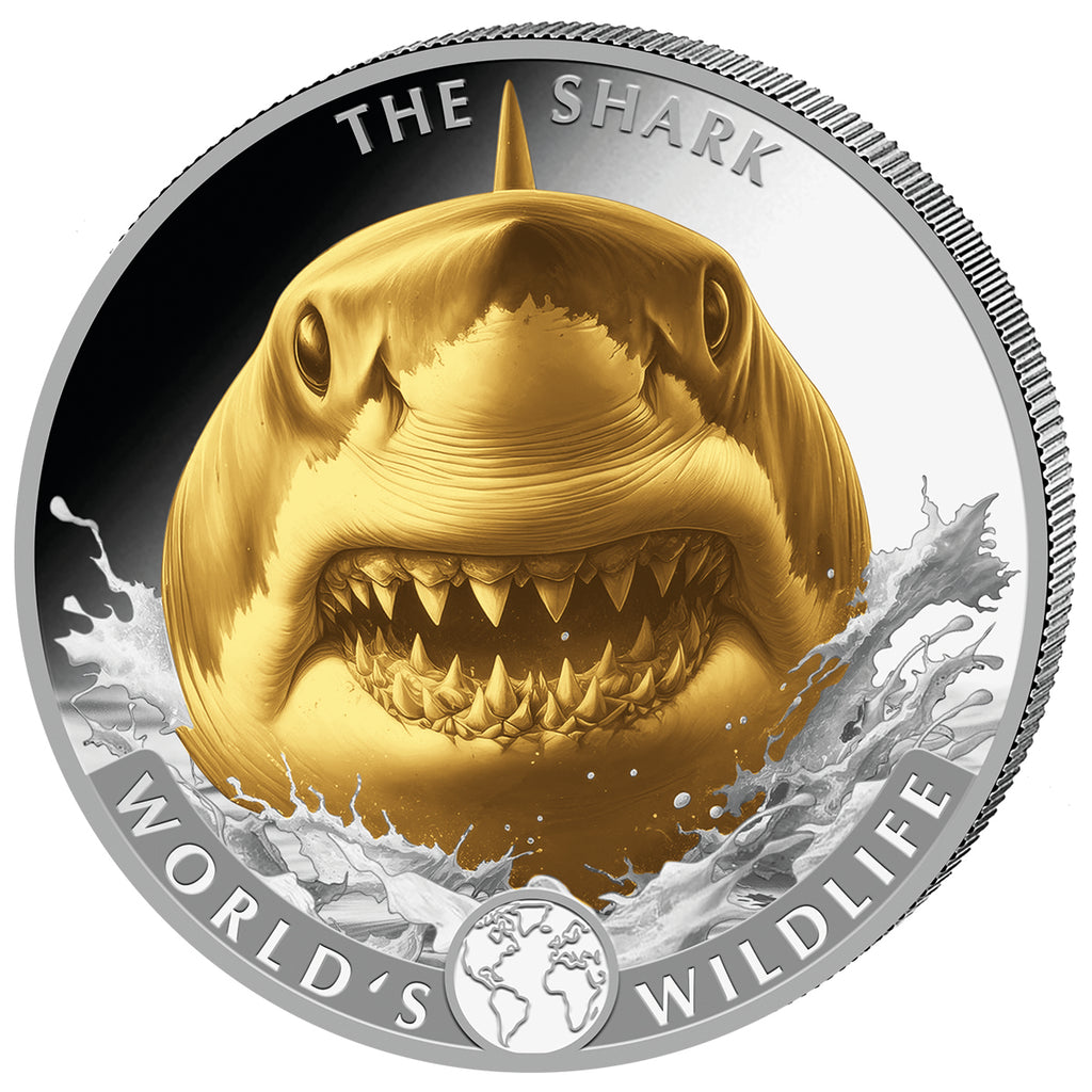 PRESALE - 2026 Congo World's Wildlife Shark Gold Gilt 1 oz Silver Coin