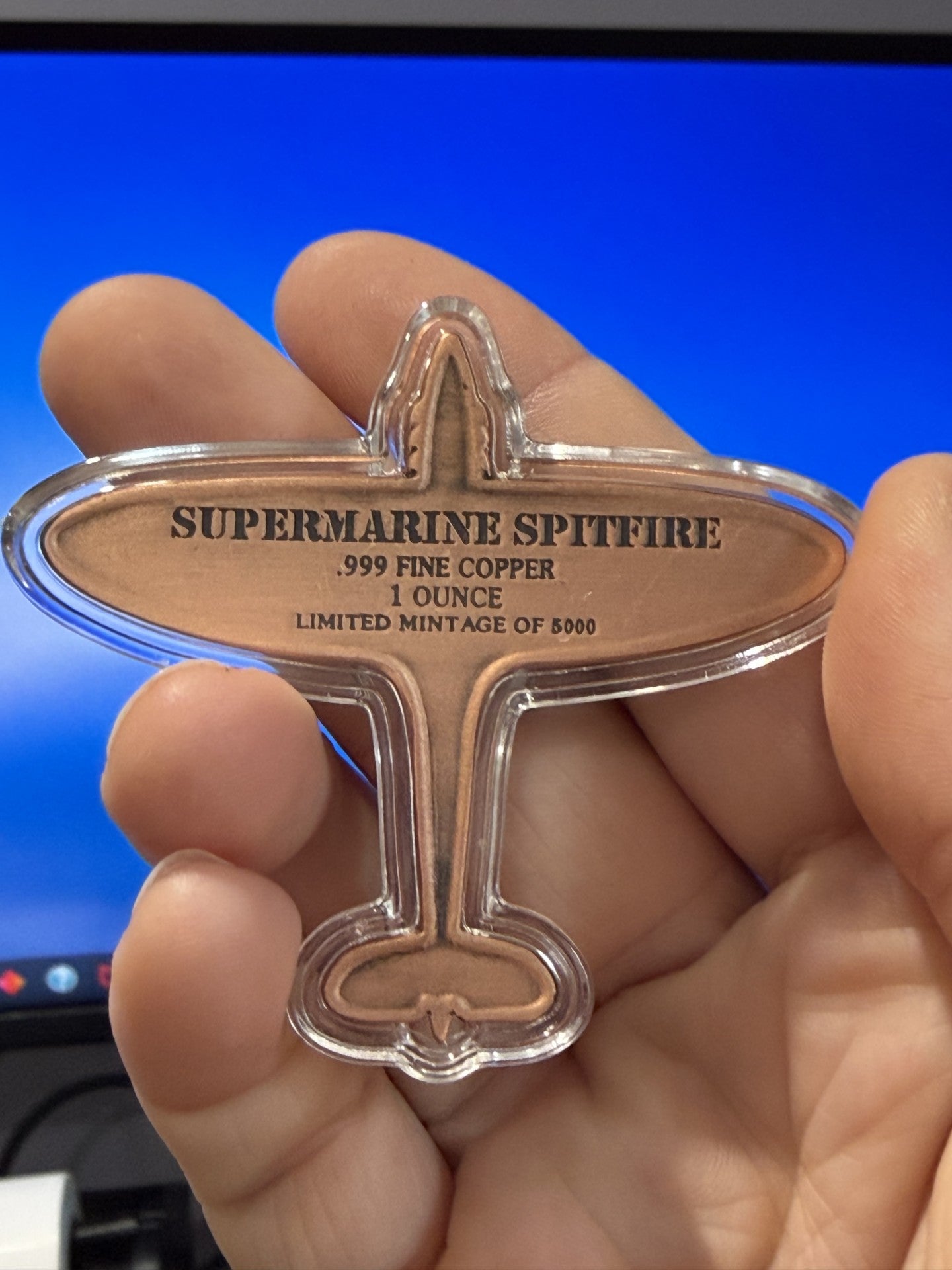 ***IN STOCK  1 oz Supermarine Spitfire .999 Shaped Copper Collectable