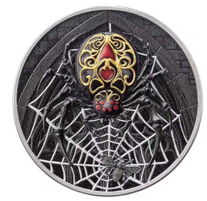 2026 1oz Cameroon The Black Widow .999 Silver High Relief Antiqued Coin