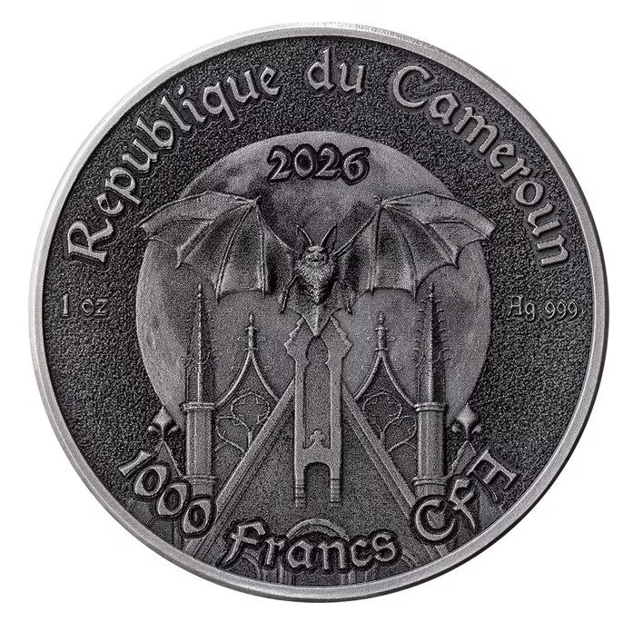 2026 1oz Cameroon The Black Widow .999 Silver High Relief Antiqued Coin
