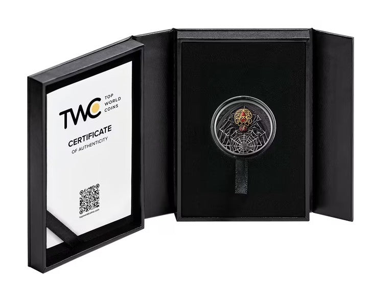 2026 1oz Cameroon The Black Widow .999 Silver High Relief Antiqued Coin