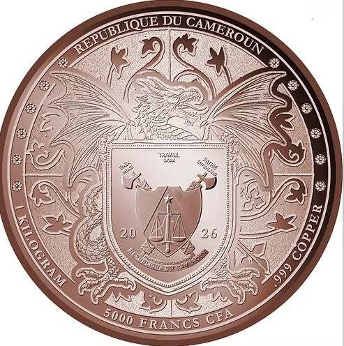 Emerald Dragon HR 1 Kilo .999 High Relief Copper Medal 5000 Francs Cameroon 2026