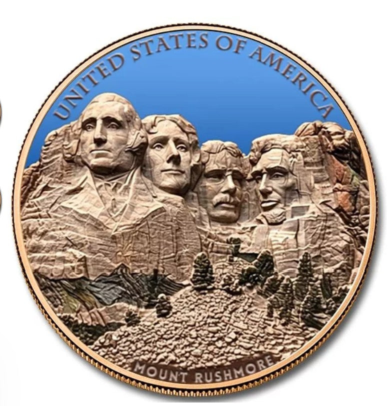 Mount Rushmore 1 Kilo Colorized Copper Round (New in Capsule)