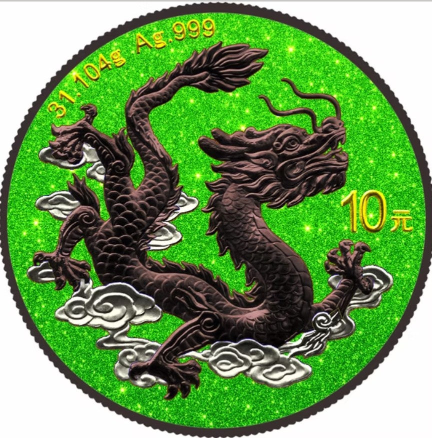 CHINESE DRAGON Special Green Edition 1 Oz Silver Coin 10 Yuan China 2026
