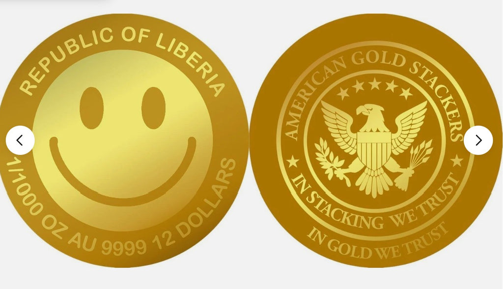 SMILEY 1/1000 Oz 24k Gold 999 Coin card 12$ Liberia 2026