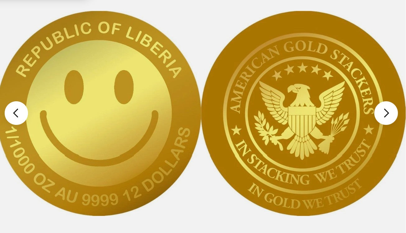 SMILEY 1/1000 Oz 24k Gold 999 Coin card 12$ Liberia 2026