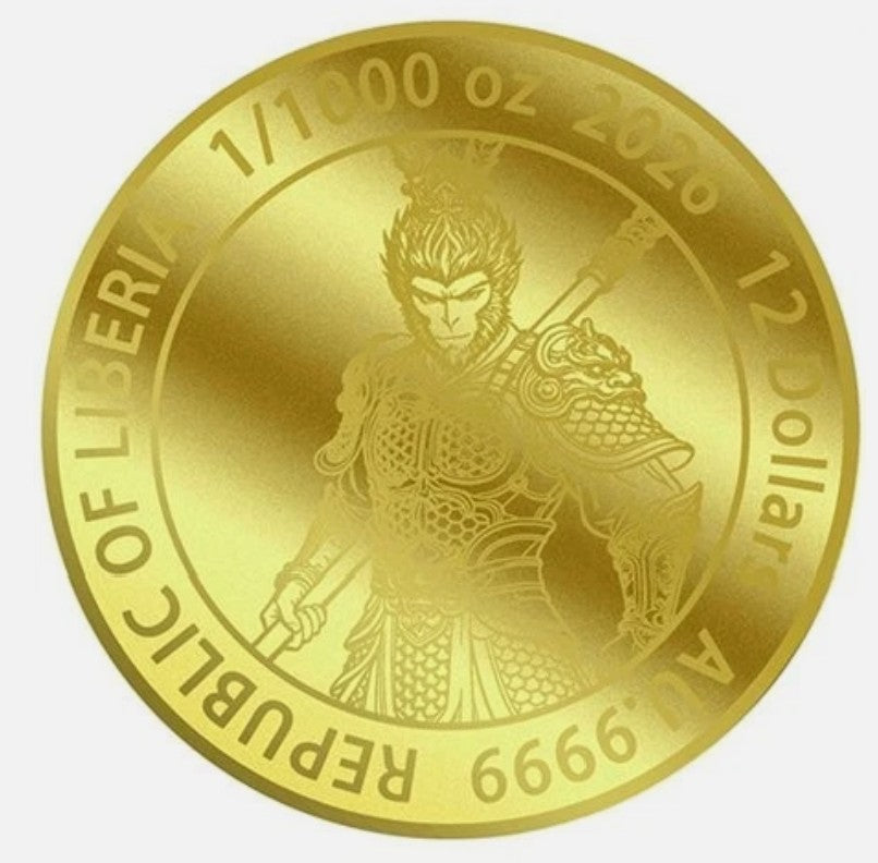 SUN WUKONG 1/1000 Oz Gold Coin in Card 12$ Liberia 2026