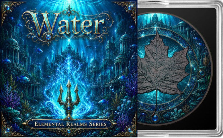 PRESALE ONLY - 2026 Maple Leaf Water Elemental Realms Diamond Dust 1 oz Silver Coin