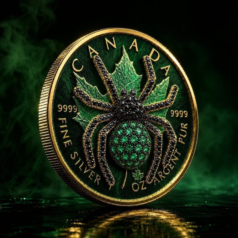 PRESALE ONLY - 2026 Maple Emerald Tarantula 1 oz Silver Coin with 3D Jeweled Spider