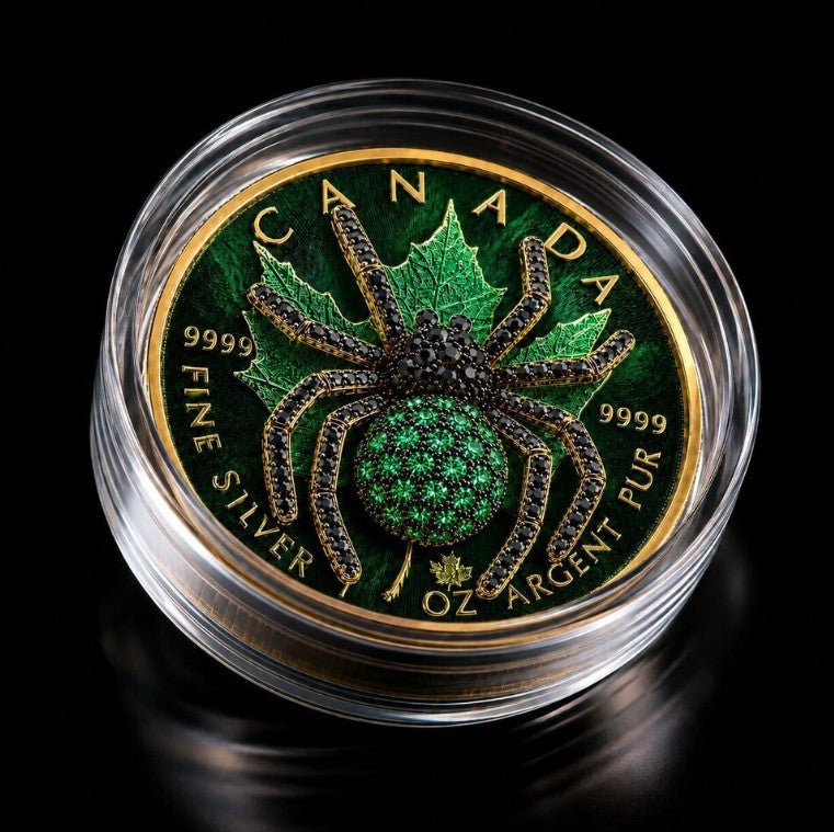 PRESALE ONLY - 2026 Maple Emerald Tarantula 1 oz Silver Coin with 3D Jeweled Spider