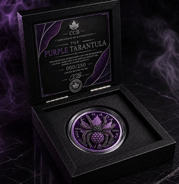 PRESALE ONLY - 2026 Maple Purple Tarantula 1 oz Silver Coin with 3D Jeweled Spider