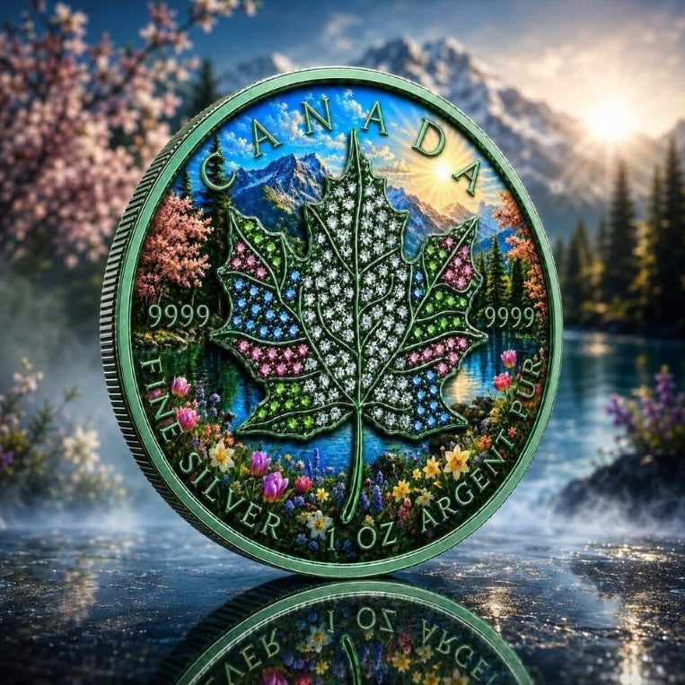 PRESALE ONLY - 2026 Season Spring Maple Bejeweled 1 oz Silver Coin