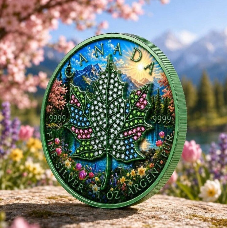 PRESALE ONLY - 2026 Season Spring Maple Bejeweled 1 oz Silver Coin