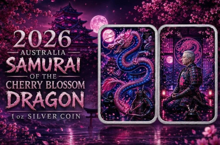 PRESALE ONLY - 2026 Australia Samurai of the Cherry Blossom Dragon 1 oz Silver Coin Bar