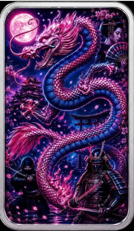 PRESALE ONLY - 2026 Australia Samurai of the Cherry Blossom Dragon 1 oz Silver Coin Bar