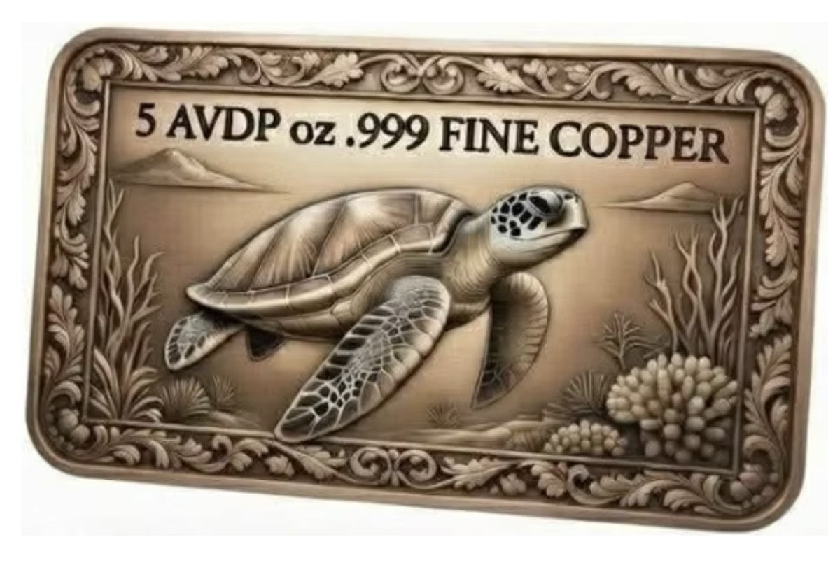 2026 Giant Sea Turtle 5 oz Copper Colorized Art Bar in Capsule