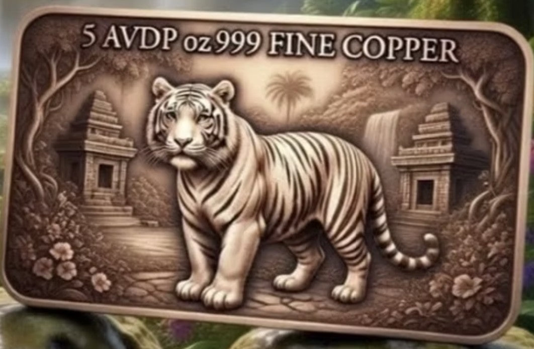 5 oz White Tiger Colorized Copper Bar