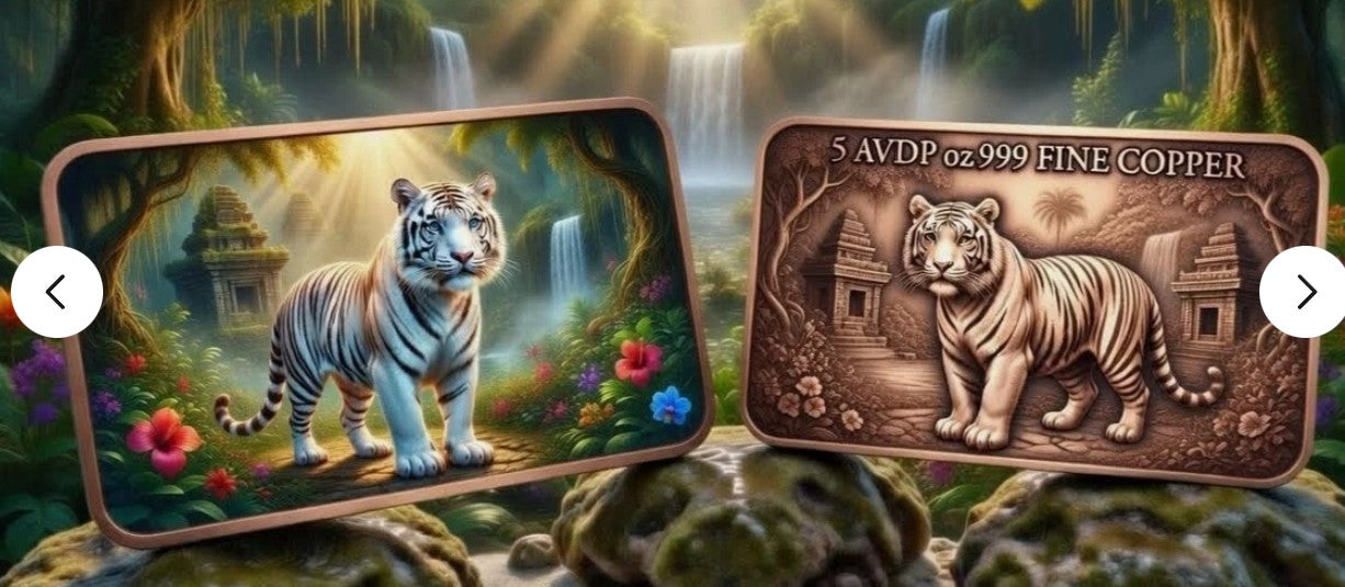 5 oz White Tiger Colorized Copper Bar