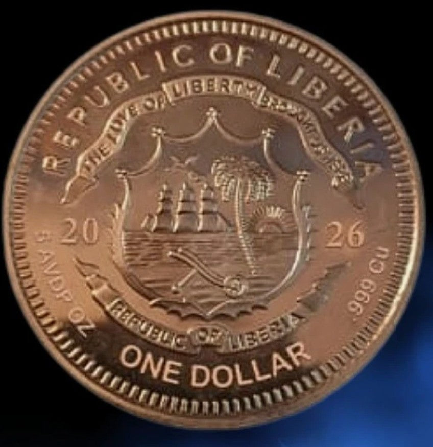 2026 Liberia Zeus 5 oz Colorized 999 Copper Coin in Capsule Mintage 5000