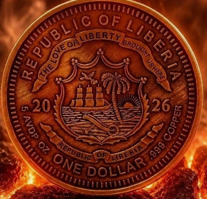 2026 Liberia Cerberus Hades Colorized 5 oz Copper Round Coin $1 BU In Capsule