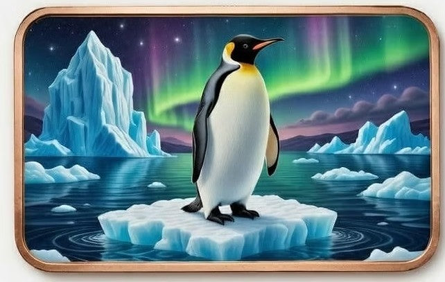 Northern Lights Penguins 5 oz Colorized Copper Art Bar in Capsule