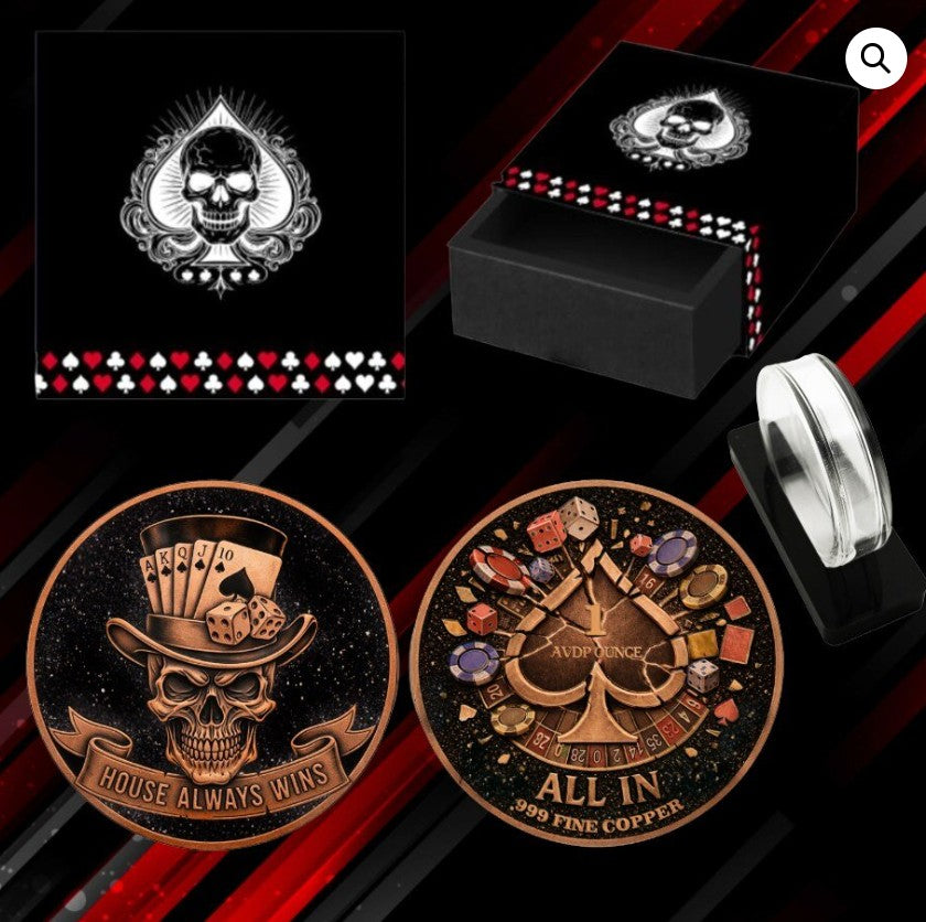 Skulls and Spades Dual Sided Diamond Dust 1 oz Copper