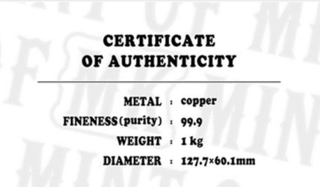 PRESALE  - MINT OF MK 1 Kg Kilo Copper Bar
