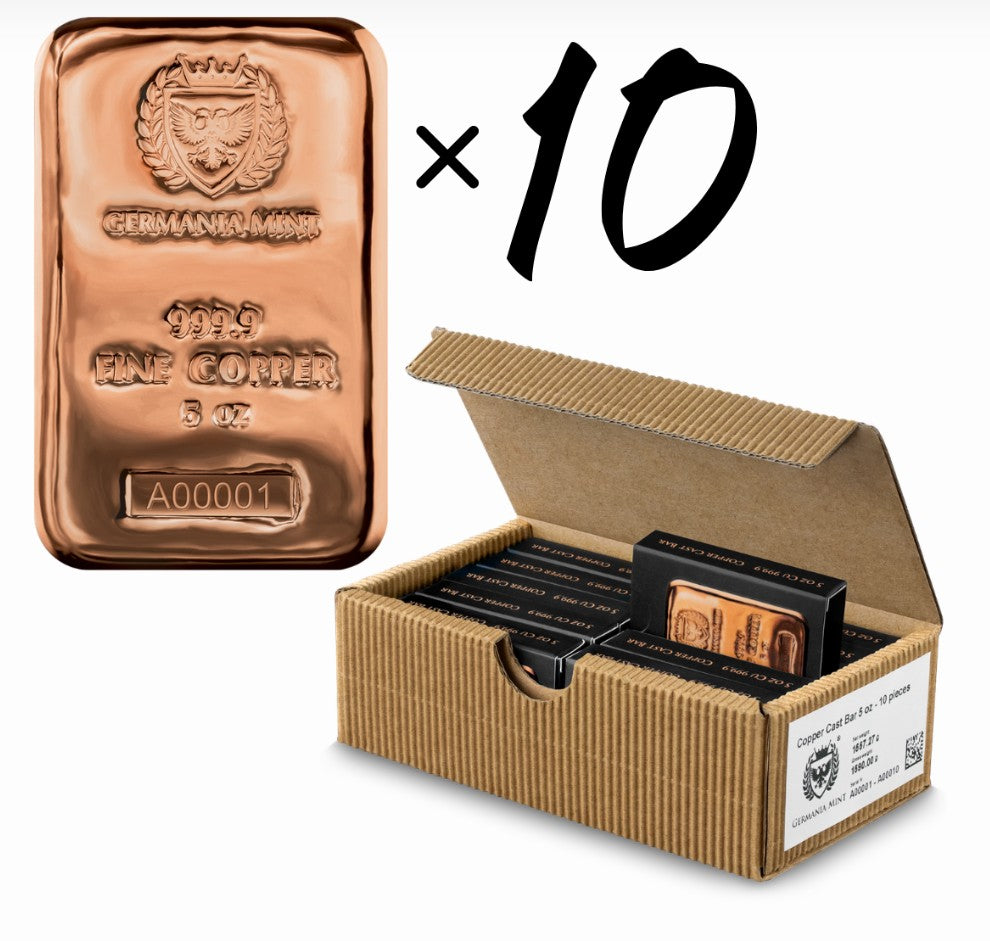 Germania Mint 5oz Copper Cast Bar Box of 10