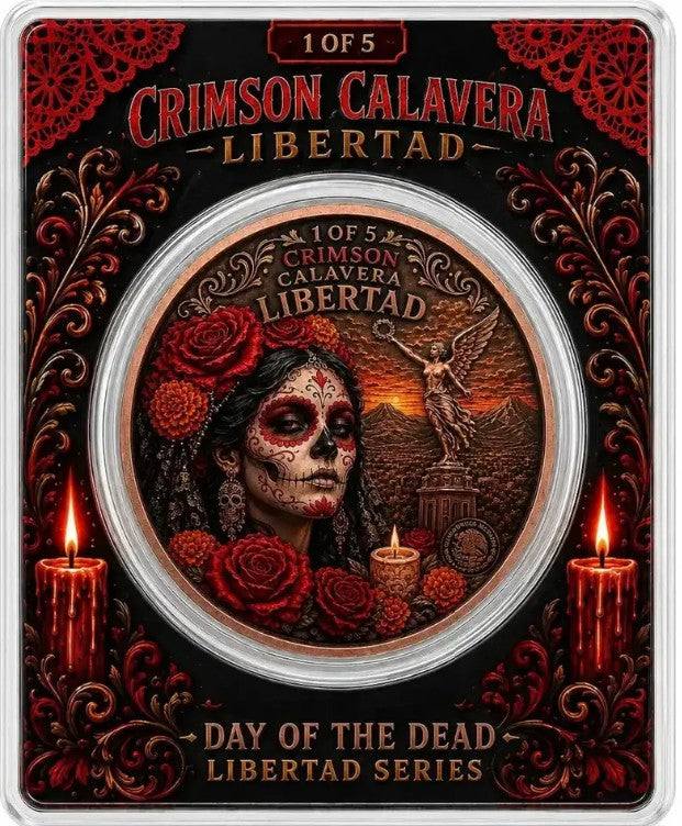 PRESALE ONLY  -  Crimson Calavera Day of the Dead 1 oz Copper
