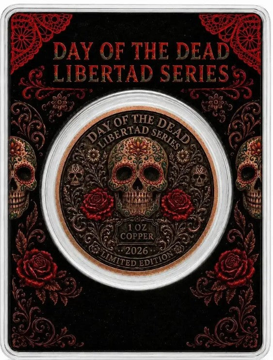 PRESALE ONLY  -  Crimson Calavera Day of the Dead 1 oz Copper
