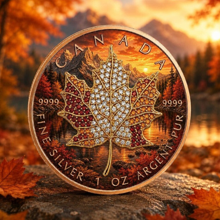 PRESALE ONLY  - 2026 Maple Seasons Autumn Bejweled 1 oz Silver Coin