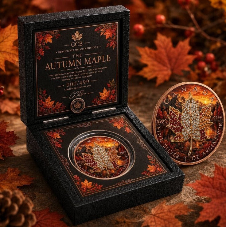 PRESALE ONLY  - 2026 Maple Seasons Autumn Bejweled 1 oz Silver Coin