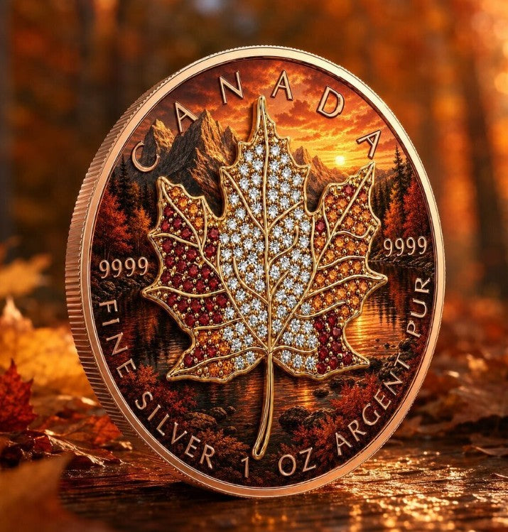 PRESALE ONLY  - 2026 Maple Seasons Autumn Bejweled 1 oz Silver Coin