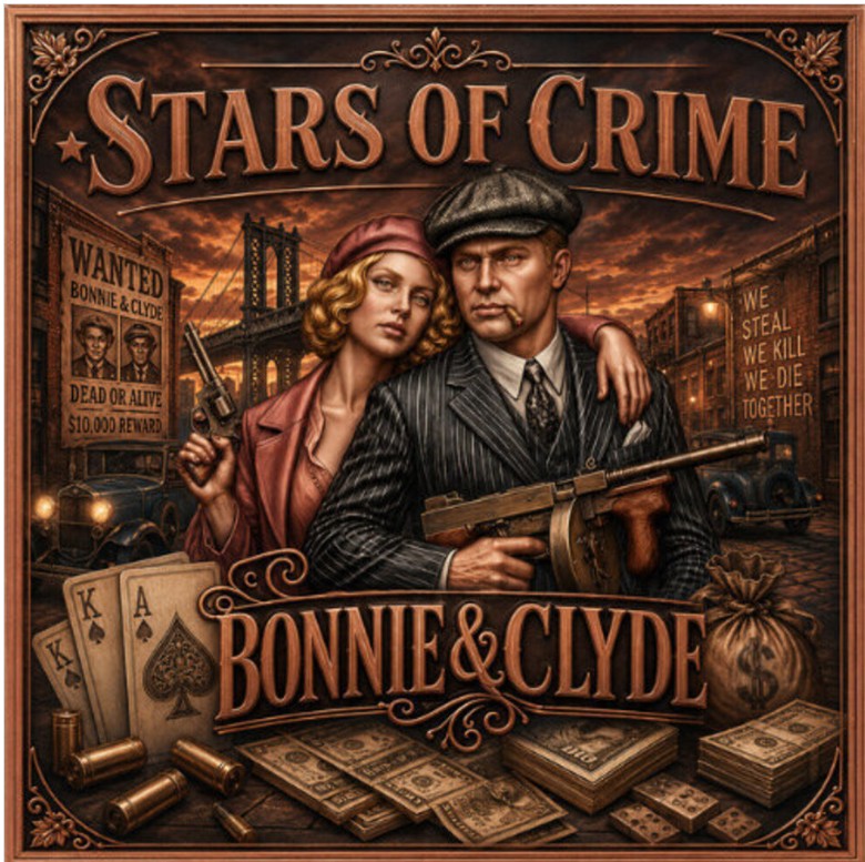 PRESALE ONLY  - Stars of Crime - Bonnie & Clyde 5 oz Copper Bar