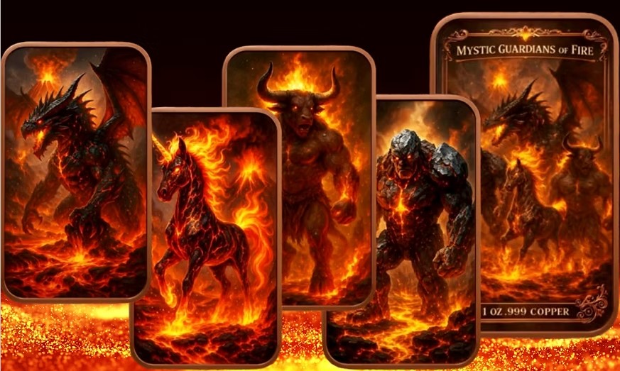 Mystic Guardians of Fire 4 x 1 oz .999 Copper Bar Set