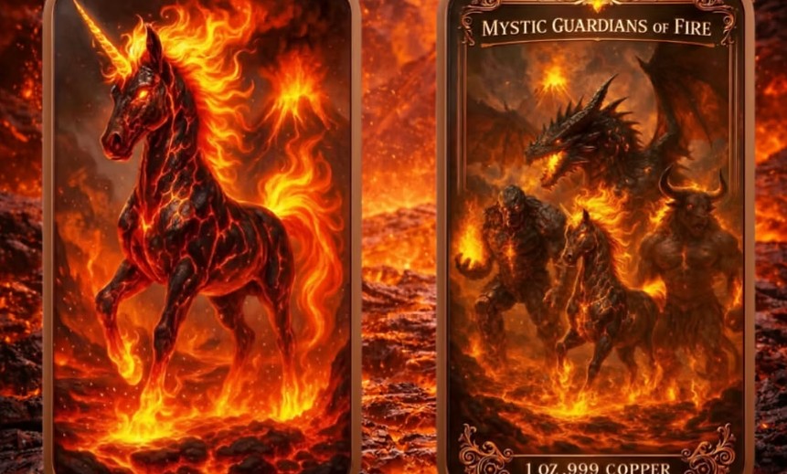 Mystic Guardians of Fire 4 x 1 oz .999 Copper Bar Set