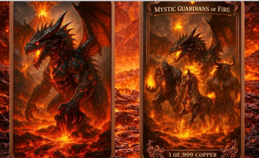 Mystic Guardians of Fire 4 x 1 oz .999 Copper Bar Set