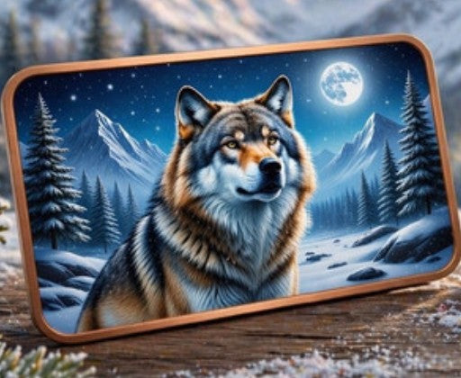 2026 Moon Howl Timber Wolf 5 oz Copper Colorized Art Bar in Capsule
