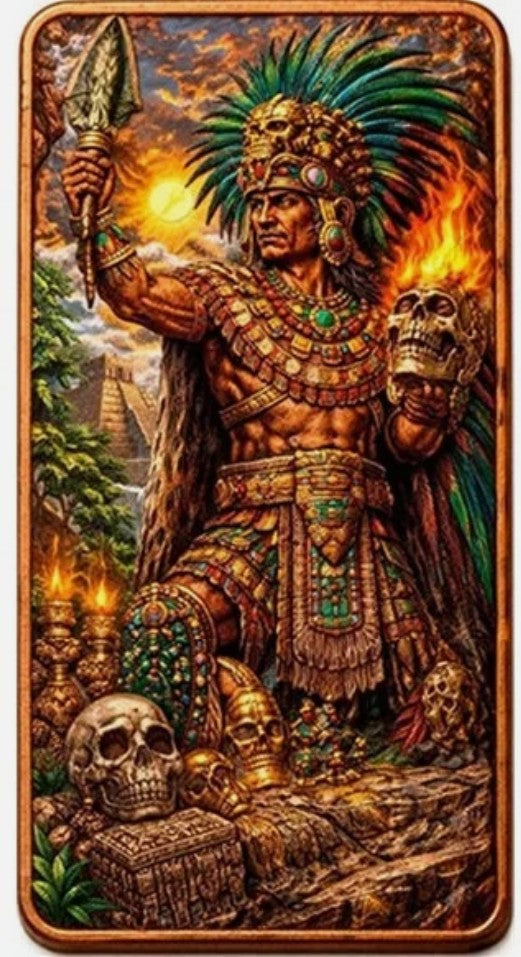 Aztec Fire God  Colorized 5 Oz Copper Bar
