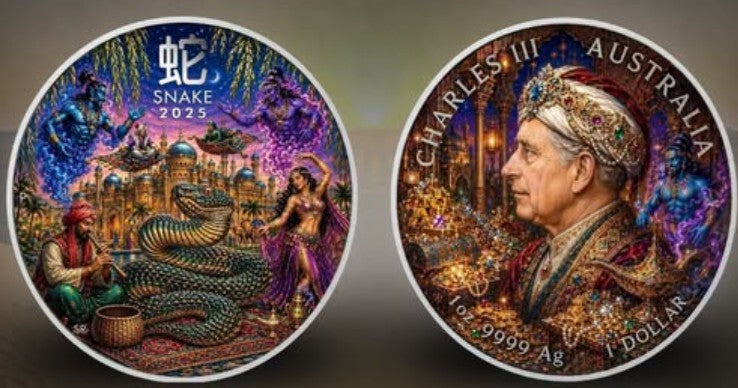 2025 Australia Lunar Snake Arabian Nights 1 oz colorized silver coin