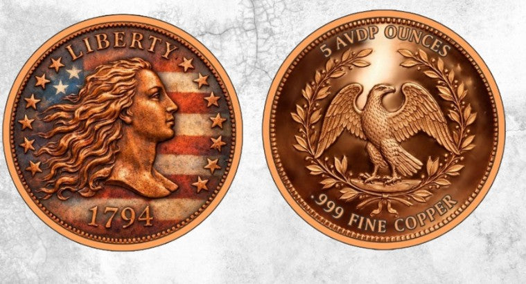 Flowing Hair 5 oz Colorized Copper Round