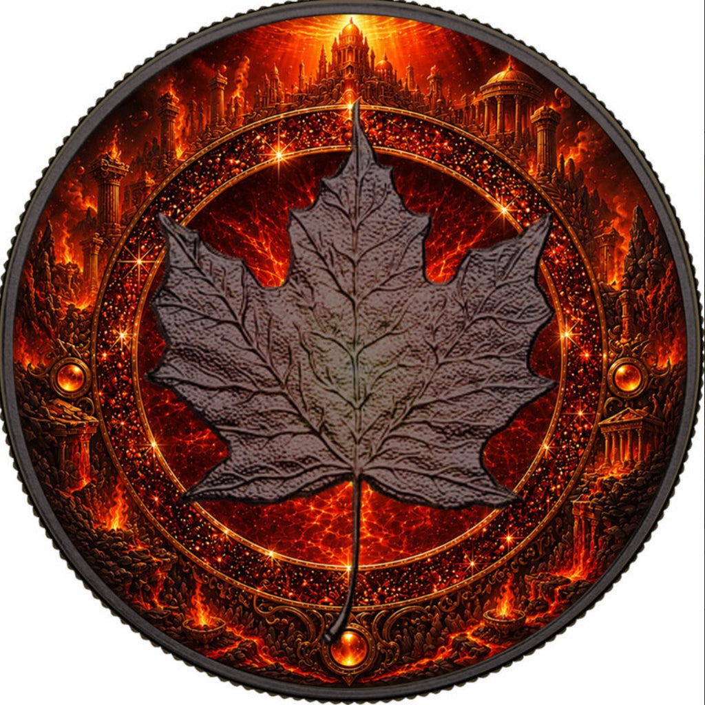PRESALE ONLY - 2026 Canada Maple Leaf Fire Elemental Realms Diamond Dust 1 oz Silver Coin