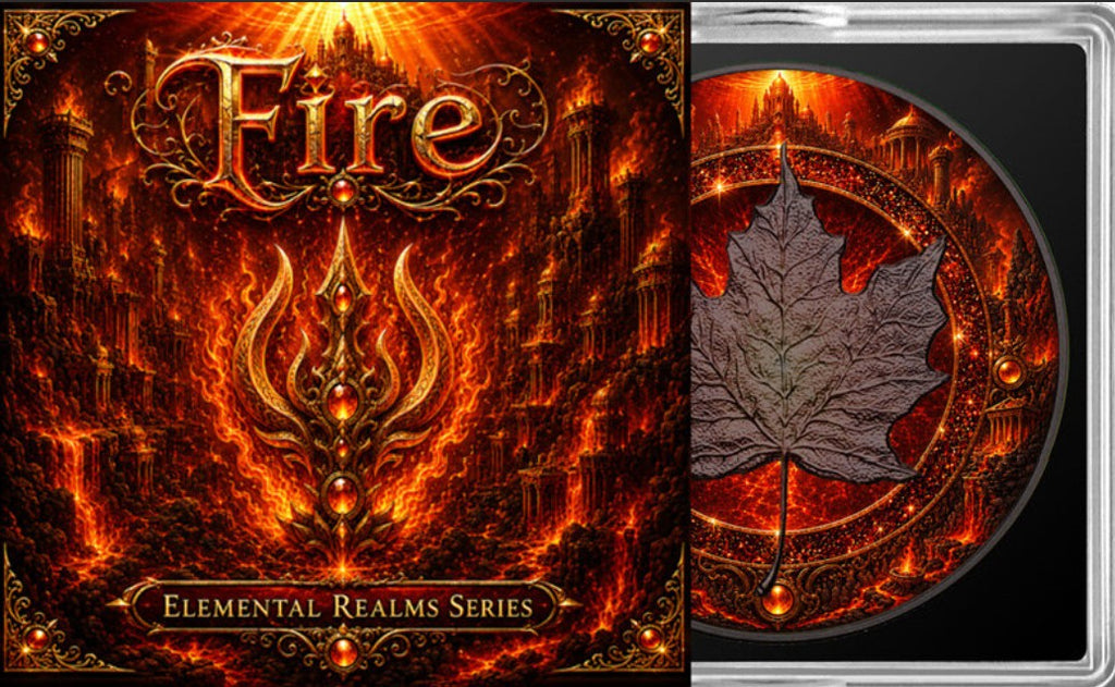 PRESALE ONLY - 2026 Canada Maple Leaf Fire Elemental Realms Diamond Dust 1 oz Silver Coin