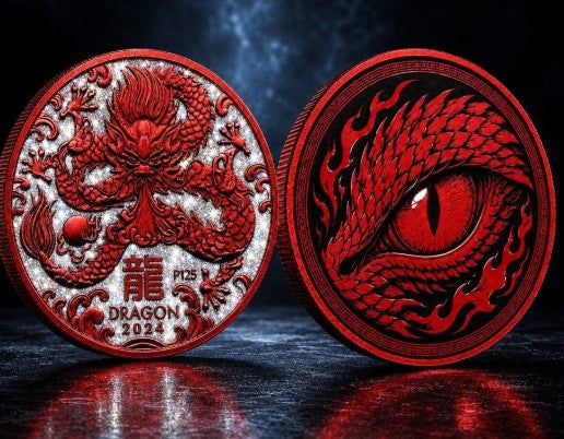 PRESALE ONLY - 2024 Perth Year of the Dragon Diamond Dust 1 oz Silver Coin