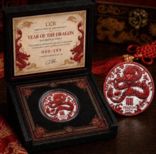 PRESALE ONLY - 2024 Perth Year of the Dragon Diamond Dust 1 oz Silver Coin