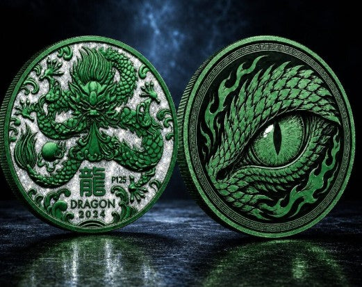 PRESALE ONLY - 2024 Perth Year of the Dragon Diamond Dust Galaxy Green 1 oz Silver Coin