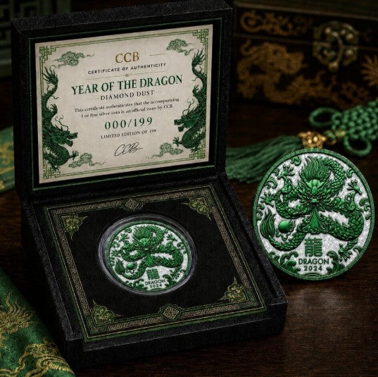 PRESALE ONLY - 2024 Perth Year of the Dragon Diamond Dust Galaxy Green 1 oz Silver Coin