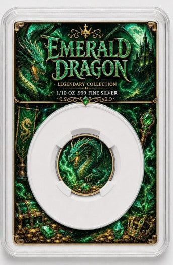 PRESALE ONLY - 2026 Emerald Dragon 1/10 oz Silver Coin in Slab