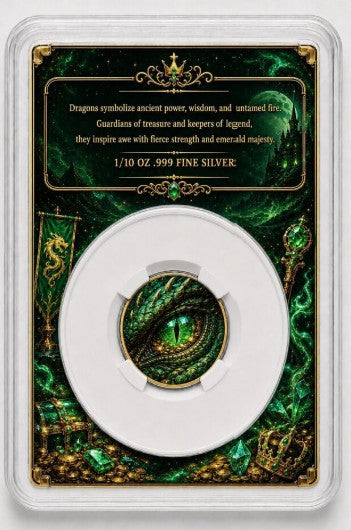 PRESALE ONLY - 2026 Emerald Dragon 1/10 oz Silver Coin in Slab